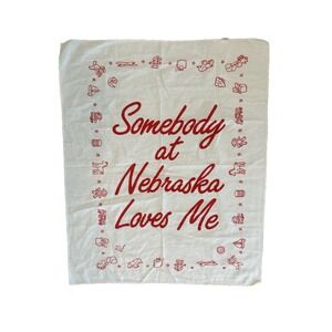 Riegel Somebody at Nebraska Love Me Baby Blanket Flannel Receiving Red White VTG